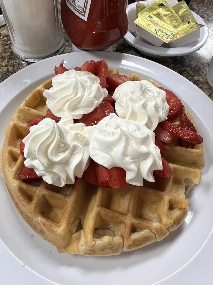 Belgian Waffle with Fresh Strawberries and Whipped Cream