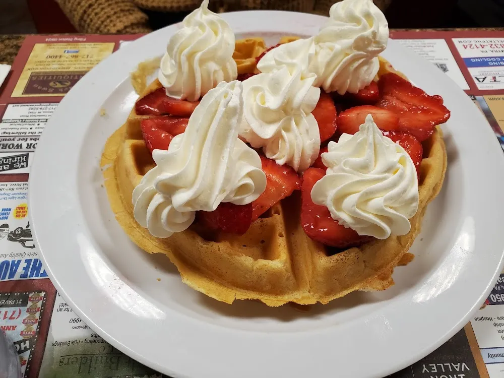 Belgian Waffle with Strawberries and Cream